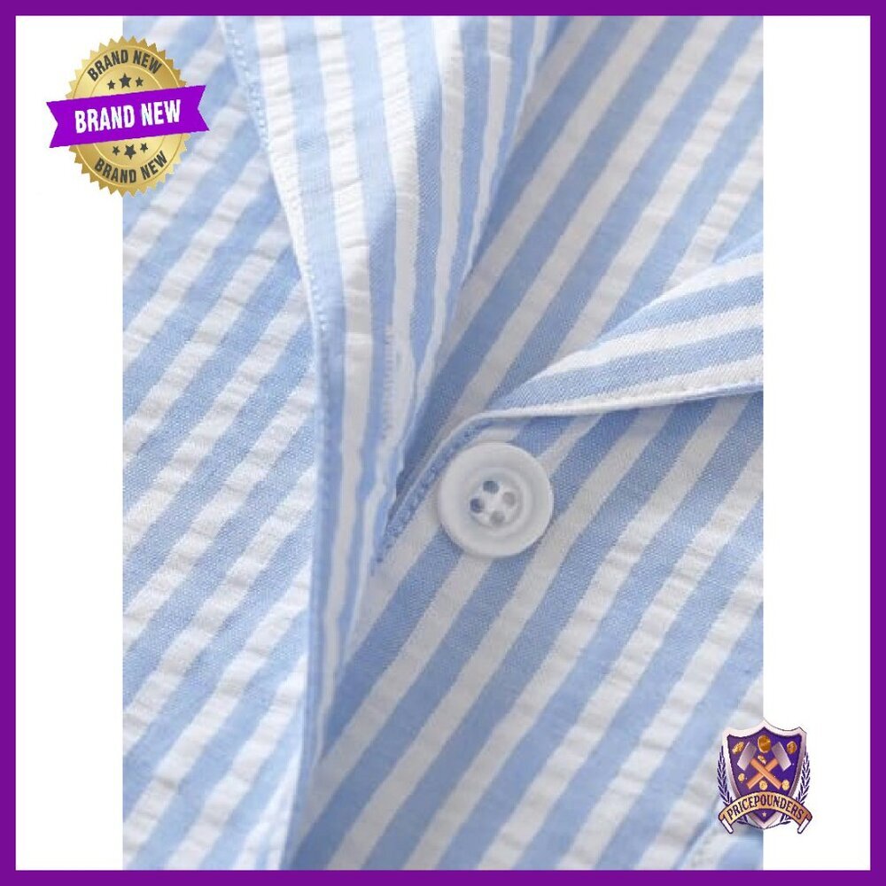 Cotton Seersucker Capri Pajama Set Button Up Top Lounge Wear - Picture 6 of 8